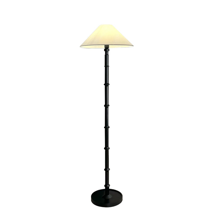 Lámpara de pie de 1 luz con base de imitación de bambú de cono francés tradicional de madera y tela para sala de estar 