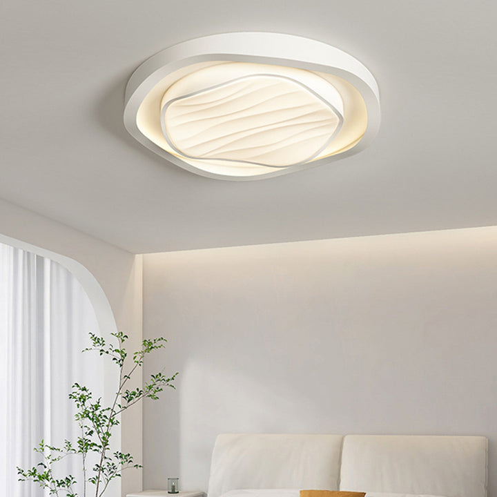 Modern Simplicity Cream Irregular Pentagon Triangle Iron Acrylic LED Flush Mount Ceiling Light For Bedroom
