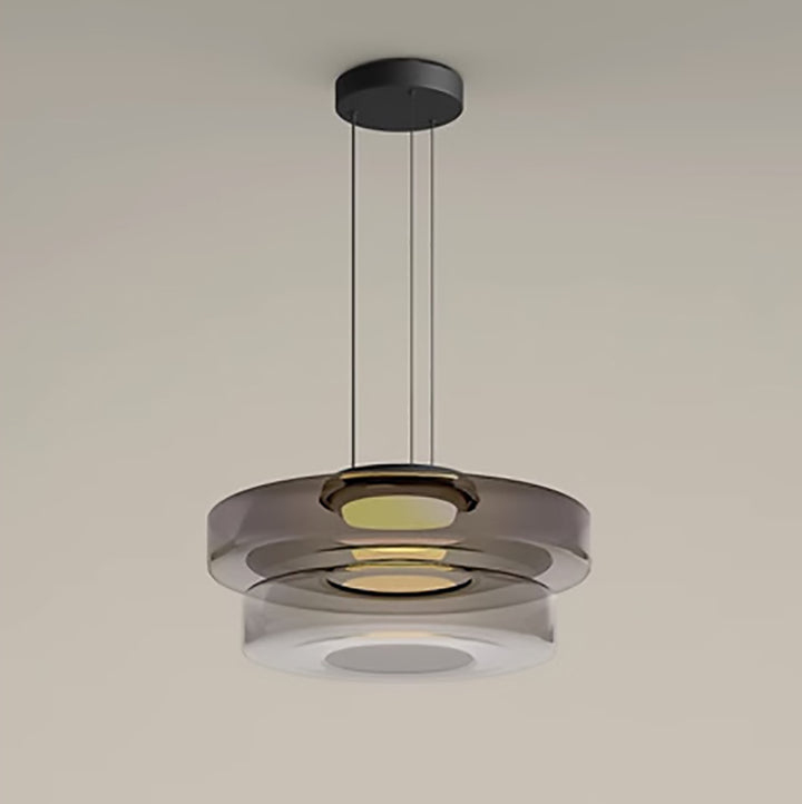 Moderne Luxus-Mehrschicht-Disc-Glas-Metall-LED-Pendelleuchte für Wohnzimmer 