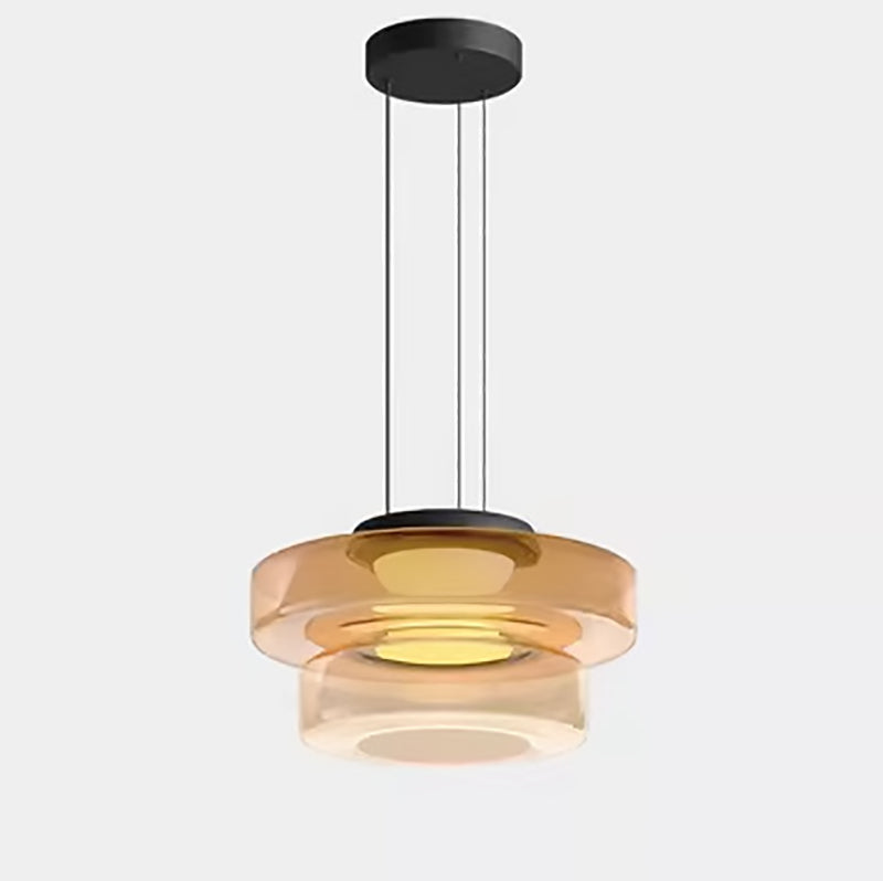 Moderne Luxus-Mehrschicht-Disc-Glas-Metall-LED-Pendelleuchte für Wohnzimmer 