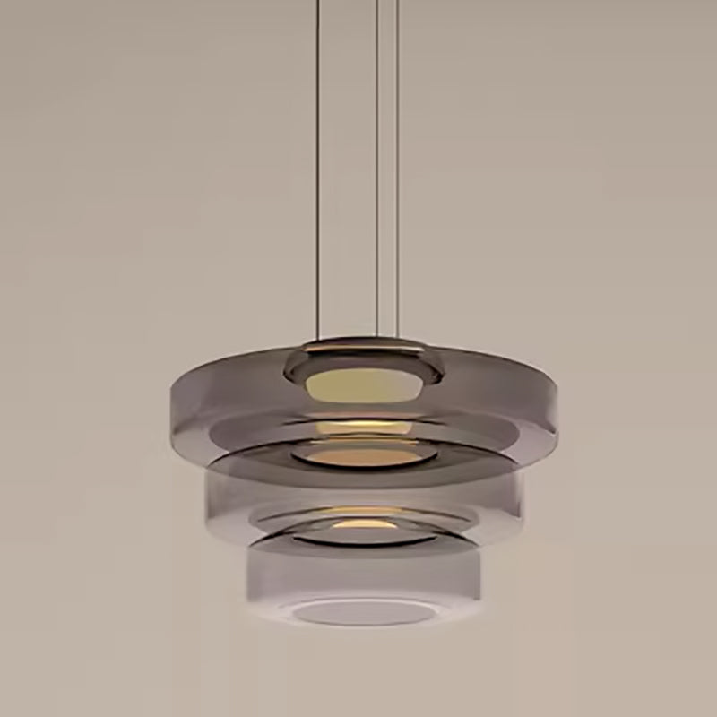 Moderne Luxus-Mehrschicht-Disc-Glas-Metall-LED-Pendelleuchte für Wohnzimmer 