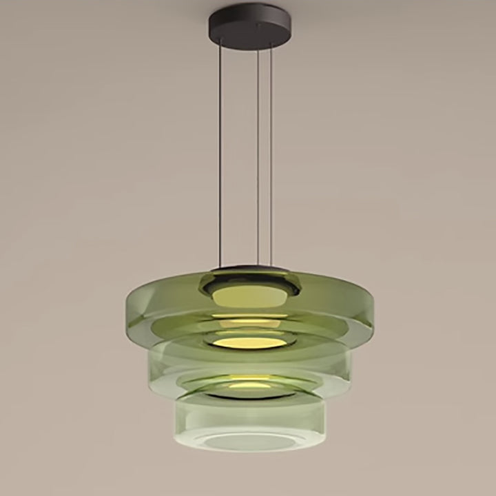 Moderne Luxus-Mehrschicht-Disc-Glas-Metall-LED-Pendelleuchte für Wohnzimmer 