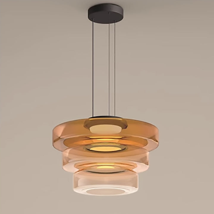 Moderne Luxus-Mehrschicht-Disc-Glas-Metall-LED-Pendelleuchte für Wohnzimmer 