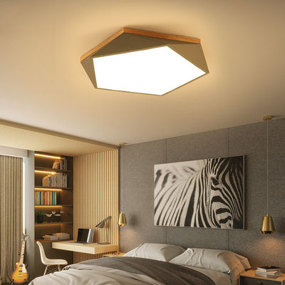 Modern Minimalist Geometric Pentagon Acrylic Iron LED Flush Mount Ceiling Light For Living Room