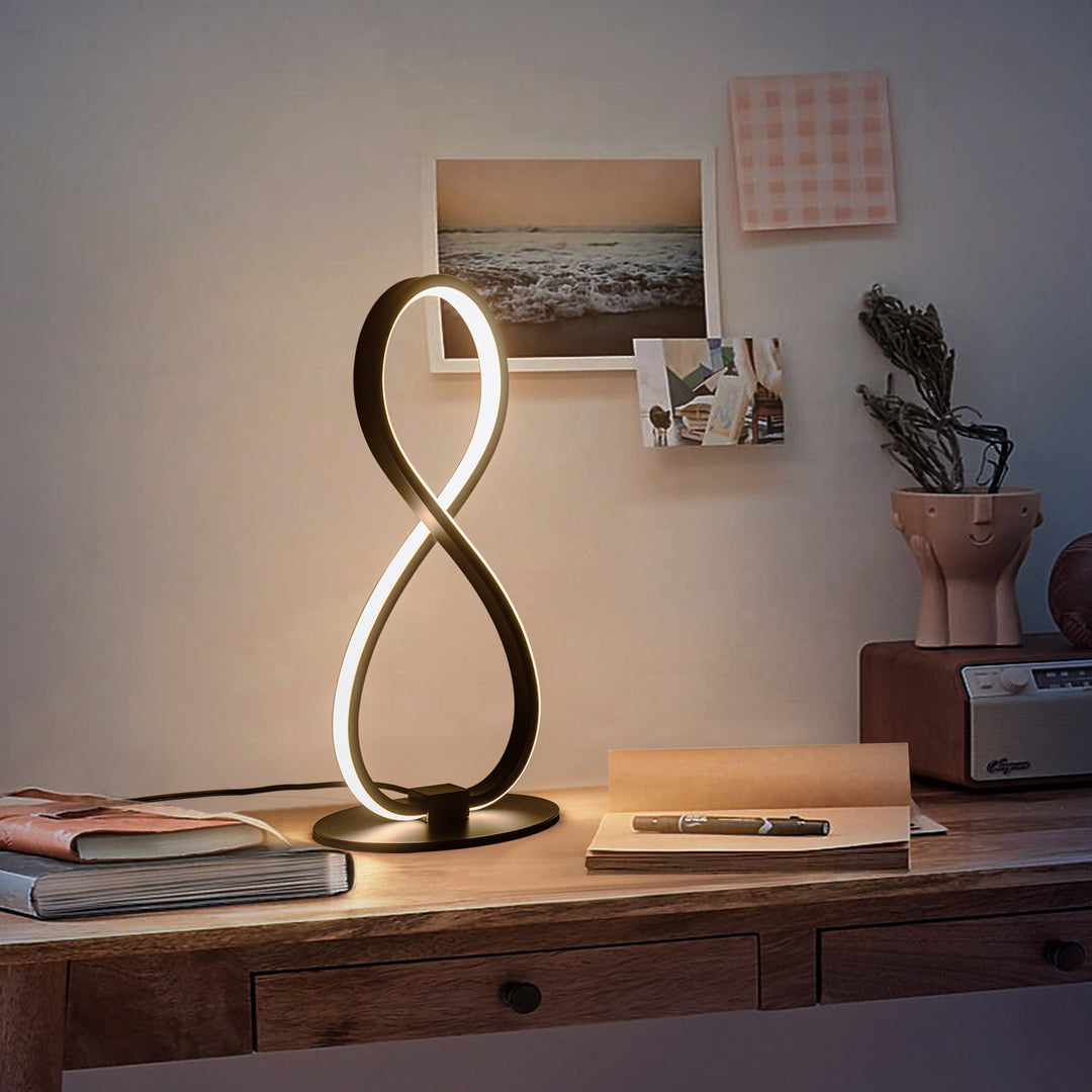 Lampe de table LED en aluminium et silicone en forme de 8 minimaliste moderne pour salon 