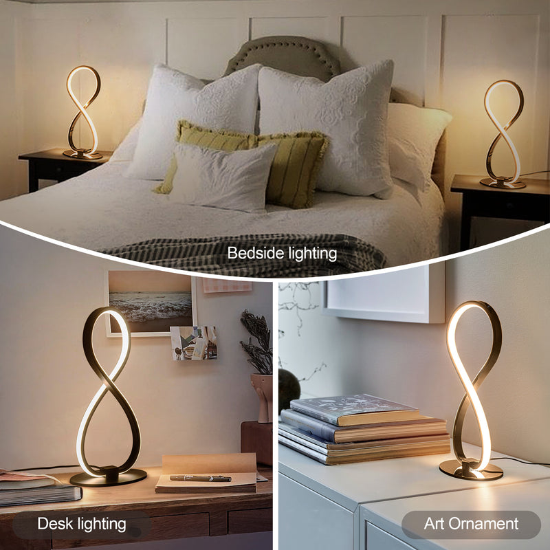 Moderne minimalistische 8-förmige Aluminium-Silikon-LED-Tischlampe für das Wohnzimmer 