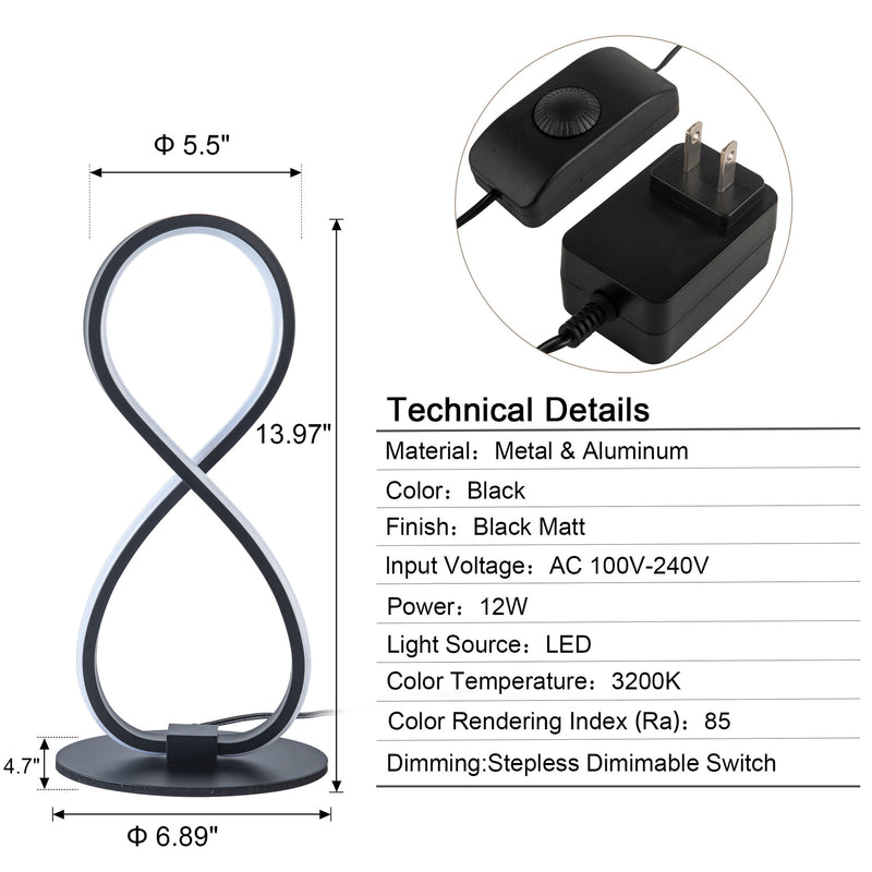 Moderne minimalistische 8-förmige Aluminium-Silikon-LED-Tischlampe für das Wohnzimmer 
