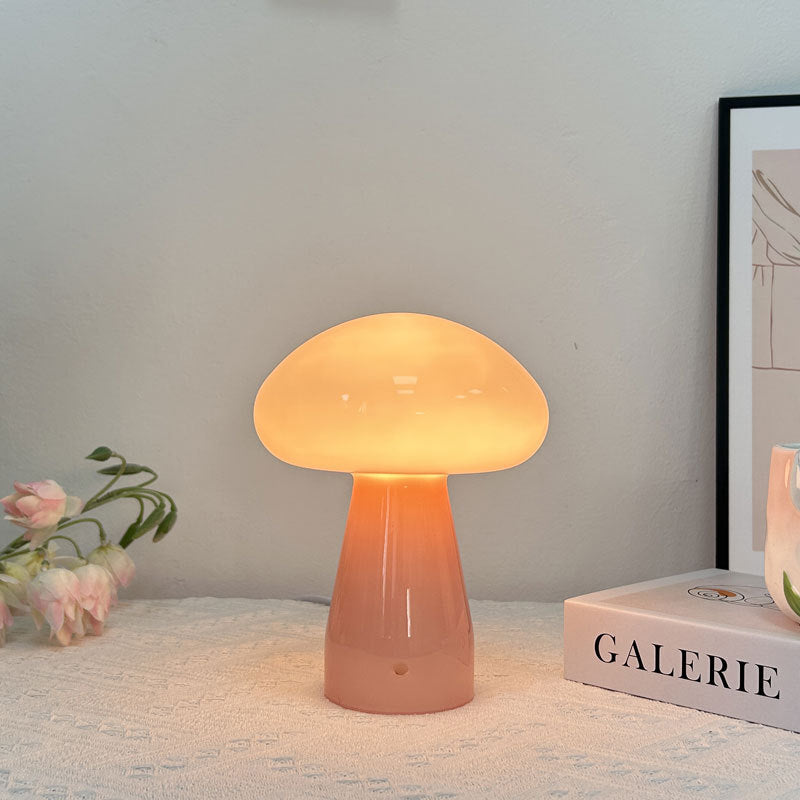 Zeitgenössische nordische Pilzform Glas USB LED Tischlampe für das Schlafzimmer 