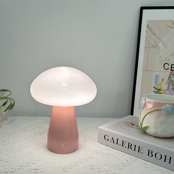 Zeitgenössische nordische Pilzform Glas USB LED Tischlampe für das Schlafzimmer 