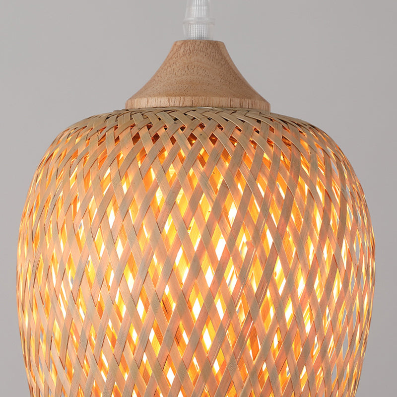 Forma de linterna bohemia contemporánea tejido de bambú madera 1 - Luz colgante para comedor 