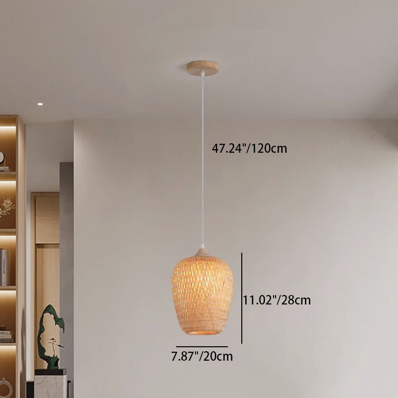 Forma de linterna bohemia contemporánea tejido de bambú madera 1 - Luz colgante para comedor 