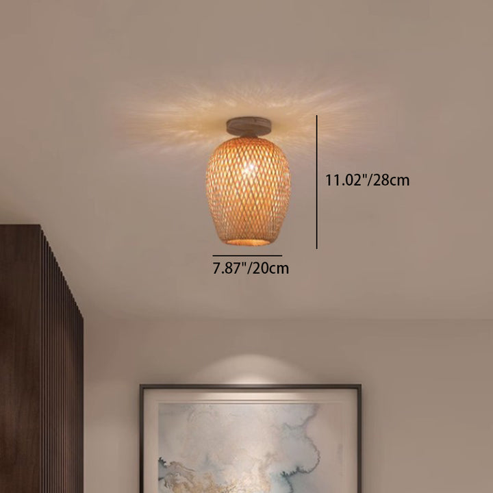 Contemporáneo Boho Hueco Forma de Linterna Tejido de Bambú Madera 1 - Luz Semiempotrada Montaje de Techo Para Pasillos 