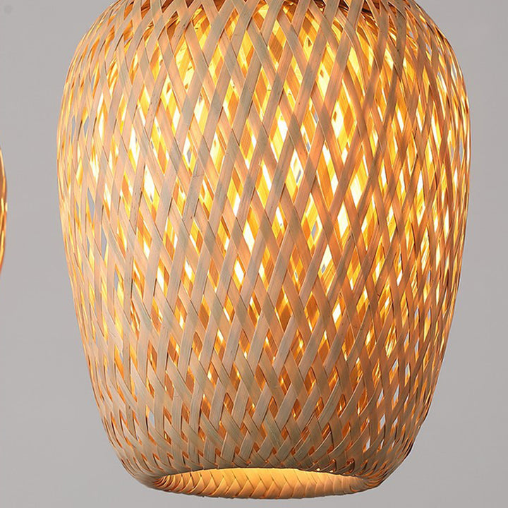 Contemporáneo Boho Hueco Forma de Linterna Tejido de Bambú Madera 1 - Luz Semiempotrada Montaje de Techo Para Pasillos 