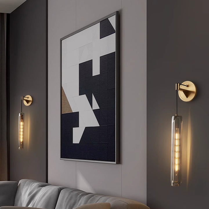 Modern Luxury Brass Crystal Column 1-Light Wall Sconce Lamp For Bedroom