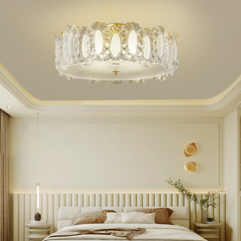Moderne Luxus Runde Kegel Tropfen Eisen Kristall 1-Licht Semi-Flush Deckenleuchte Für Wohnzimmer 