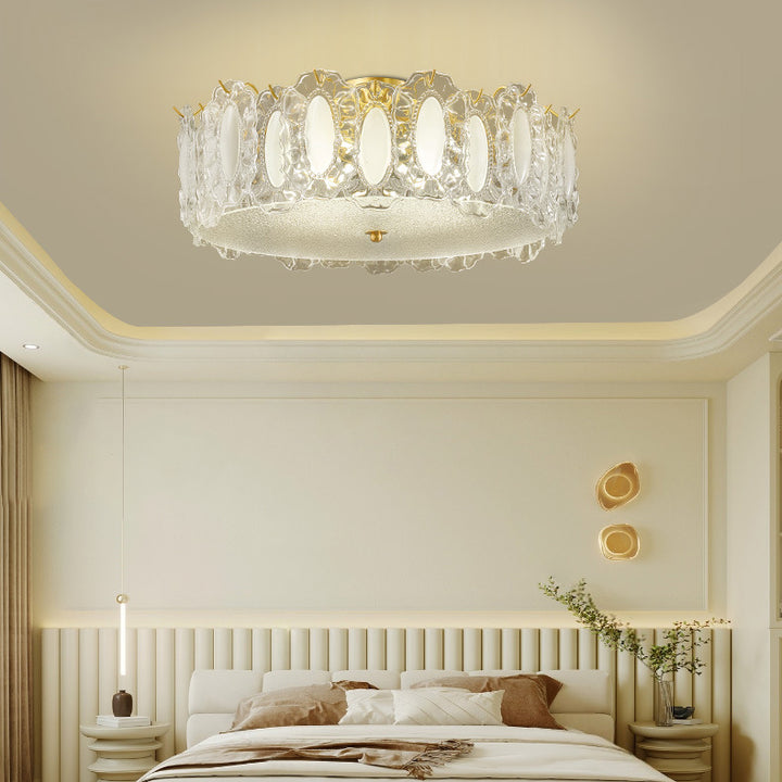 Moderne Luxus Runde Kegel Tropfen Eisen Kristall 1-Licht Semi-Flush Deckenleuchte Für Wohnzimmer 