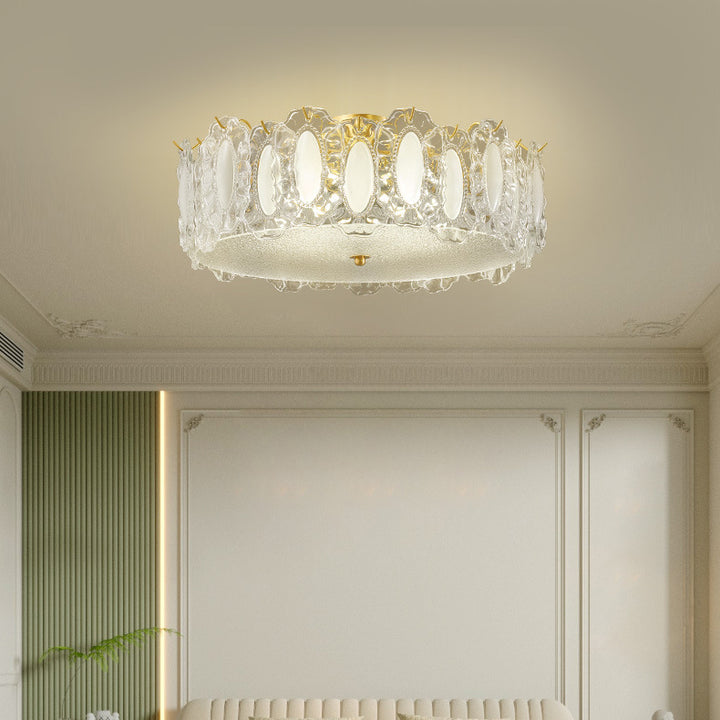 Moderne Luxus Runde Kegel Tropfen Eisen Kristall 1-Licht Semi-Flush Deckenleuchte Für Wohnzimmer 
