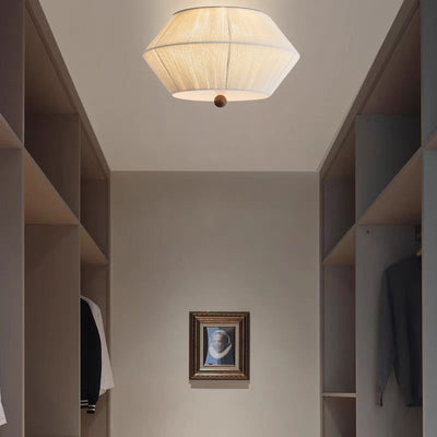 Plafonnier en bois à 3 lumières en forme de soucoupe volante traditionnelle française avec corde en chanvre pour salon 