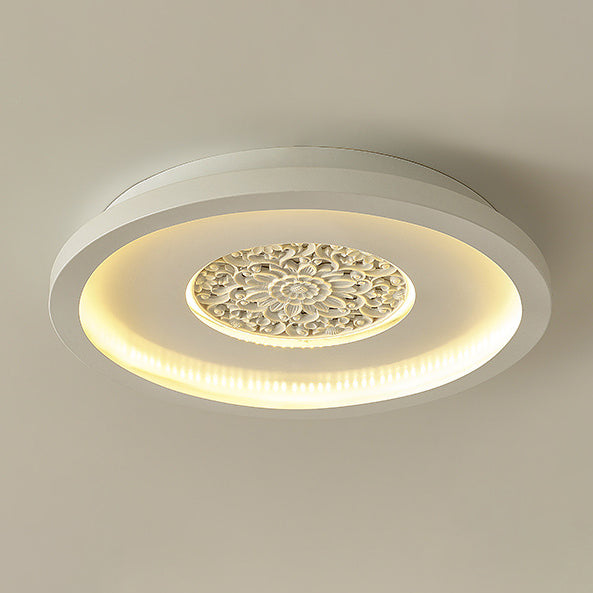 Plafonnier LED semi-encastré contemporain créatif en fer carré rond avec motif en plâtre pour chambre à coucher 