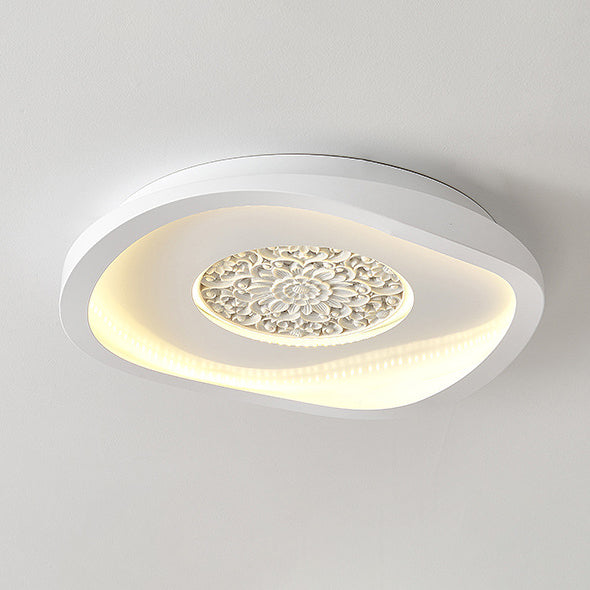 Plafonnier LED semi-encastré contemporain créatif en fer carré rond avec motif en plâtre pour chambre à coucher 