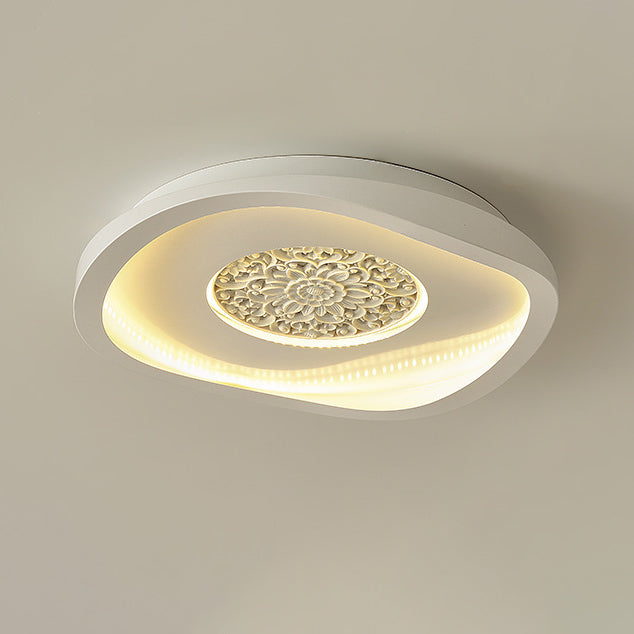 Plafonnier LED semi-encastré contemporain créatif en fer carré rond avec motif en plâtre pour chambre à coucher 