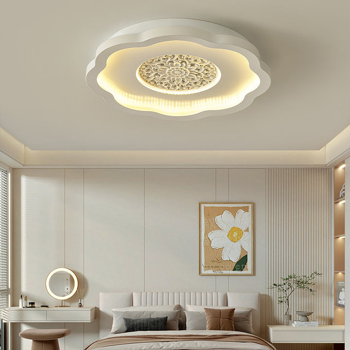 Plafonnier LED semi-encastré contemporain créatif en fer carré rond avec motif en plâtre pour chambre à coucher 