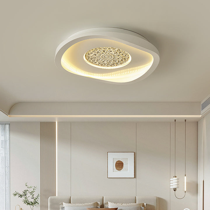 Plafonnier LED semi-encastré contemporain créatif en fer carré rond avec motif en plâtre pour chambre à coucher 