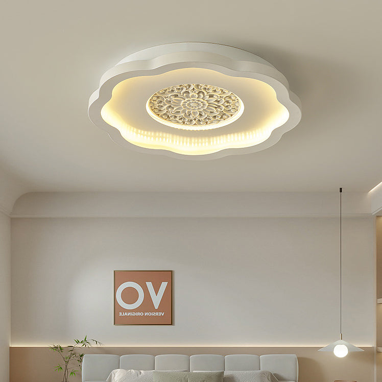 Plafonnier LED semi-encastré contemporain créatif en fer carré rond avec motif en plâtre pour chambre à coucher 