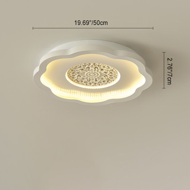Plafonnier LED semi-encastré contemporain créatif en fer carré rond avec motif en plâtre pour chambre à coucher 