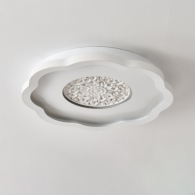 Plafonnier LED semi-encastré contemporain créatif en fer carré rond avec motif en plâtre pour chambre à coucher 