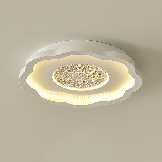 Plafonnier LED semi-encastré contemporain créatif en fer carré rond avec motif en plâtre pour chambre à coucher 