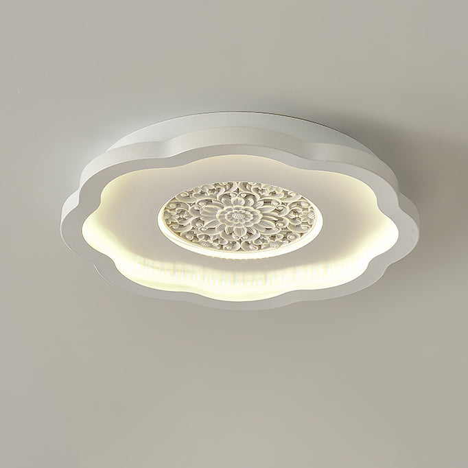 Plafonnier LED semi-encastré contemporain créatif en fer carré rond avec motif en plâtre pour chambre à coucher 