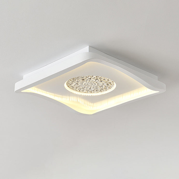 Plafonnier LED semi-encastré contemporain créatif en fer carré rond avec motif en plâtre pour chambre à coucher 
