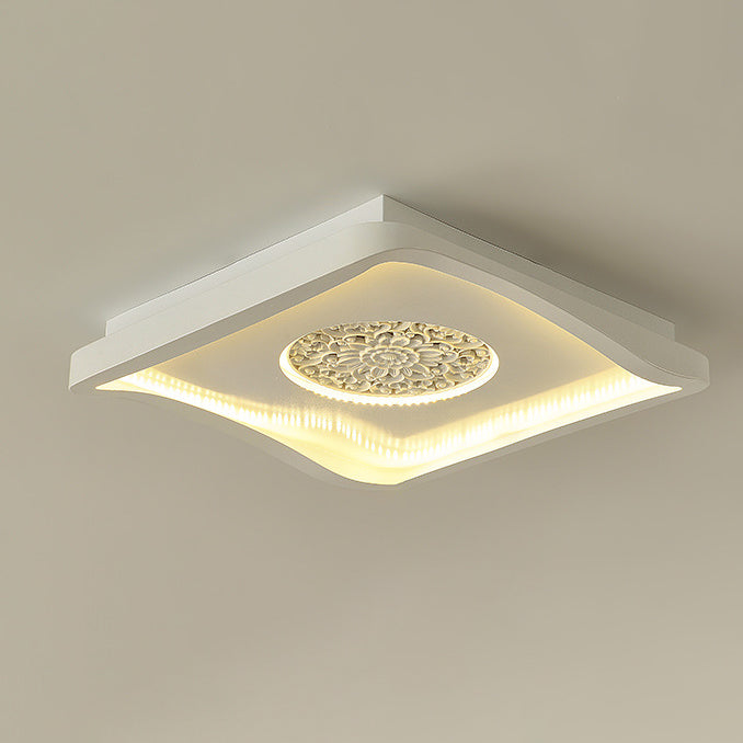 Plafonnier LED semi-encastré contemporain créatif en fer carré rond avec motif en plâtre pour chambre à coucher 