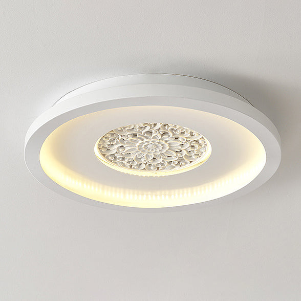 Plafonnier LED semi-encastré contemporain créatif en fer carré rond avec motif en plâtre pour chambre à coucher 