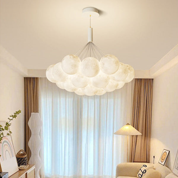 Lustre LED contemporain en fer créatif PVC rond grappe bulle lune planète pour chambre 