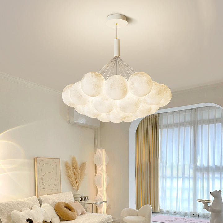 Lustre LED contemporain en fer créatif PVC rond grappe bulle lune planète pour chambre 