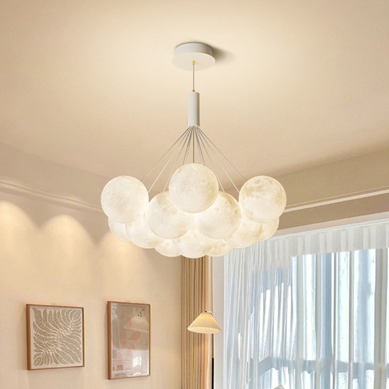 Lustre LED contemporain en fer créatif PVC rond grappe bulle lune planète pour chambre 