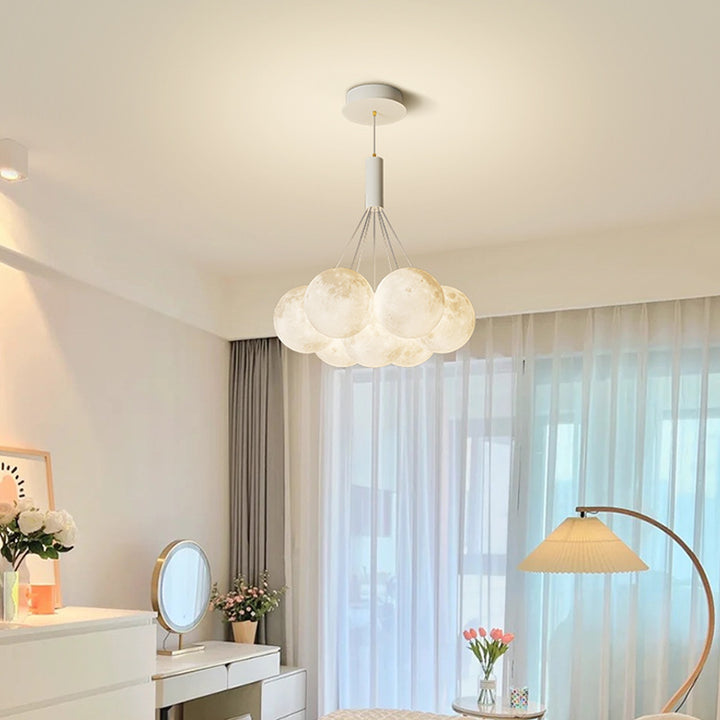 Lustre LED contemporain en fer créatif PVC rond grappe bulle lune planète pour chambre 