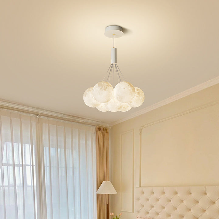 Lustre LED contemporain en fer créatif PVC rond grappe bulle lune planète pour chambre 