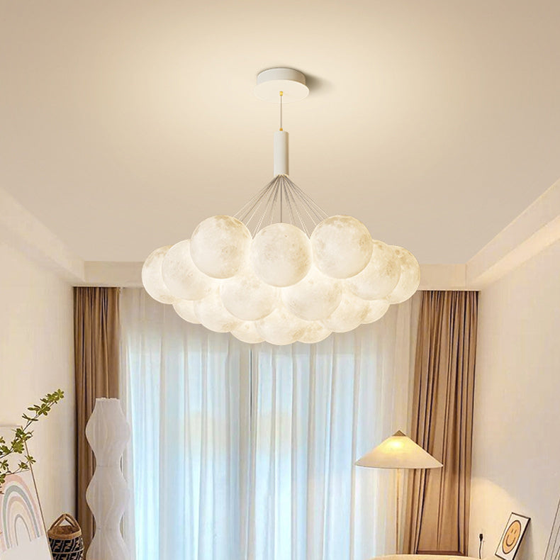 Lustre LED contemporain en fer créatif PVC rond grappe bulle lune planète pour chambre 