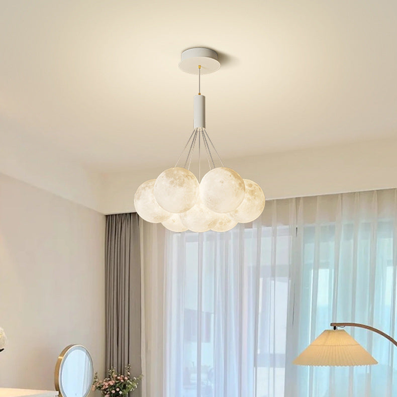 Lustre LED contemporain en fer créatif PVC rond grappe bulle lune planète pour chambre 