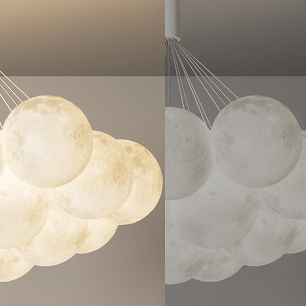Lustre LED contemporain en fer créatif PVC rond grappe bulle lune planète pour chambre 