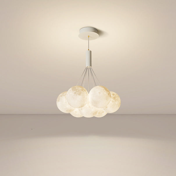 Lustre LED contemporain en fer créatif PVC rond grappe bulle lune planète pour chambre 