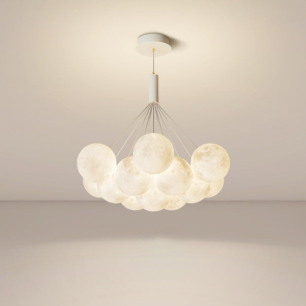Contemporary Creative Iron PVC Round Cluster Bubble Moon Planet LED Chandelier For Bedroom