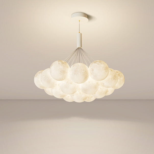 Lustre LED contemporain en fer créatif PVC rond grappe bulle lune planète pour chambre 