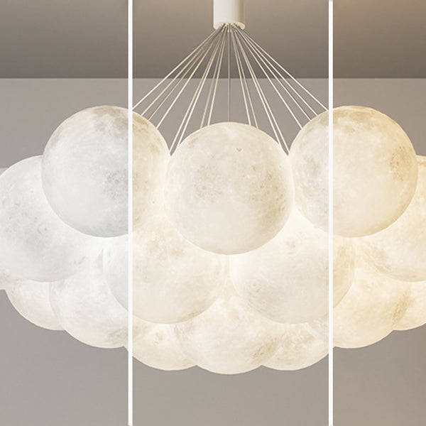 Lustre LED contemporain en fer créatif PVC rond grappe bulle lune planète pour chambre 