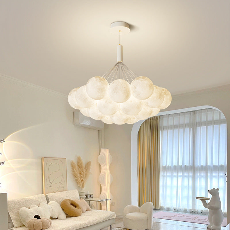 Lustre LED contemporain en fer créatif PVC rond grappe bulle lune planète pour chambre 