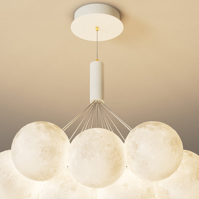 Lustre LED contemporain en fer créatif PVC rond grappe bulle lune planète pour chambre 