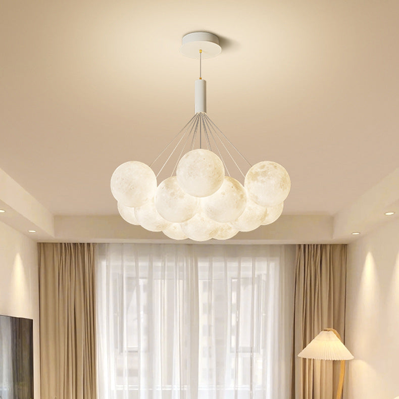 Lustre LED contemporain en fer créatif PVC rond grappe bulle lune planète pour chambre 